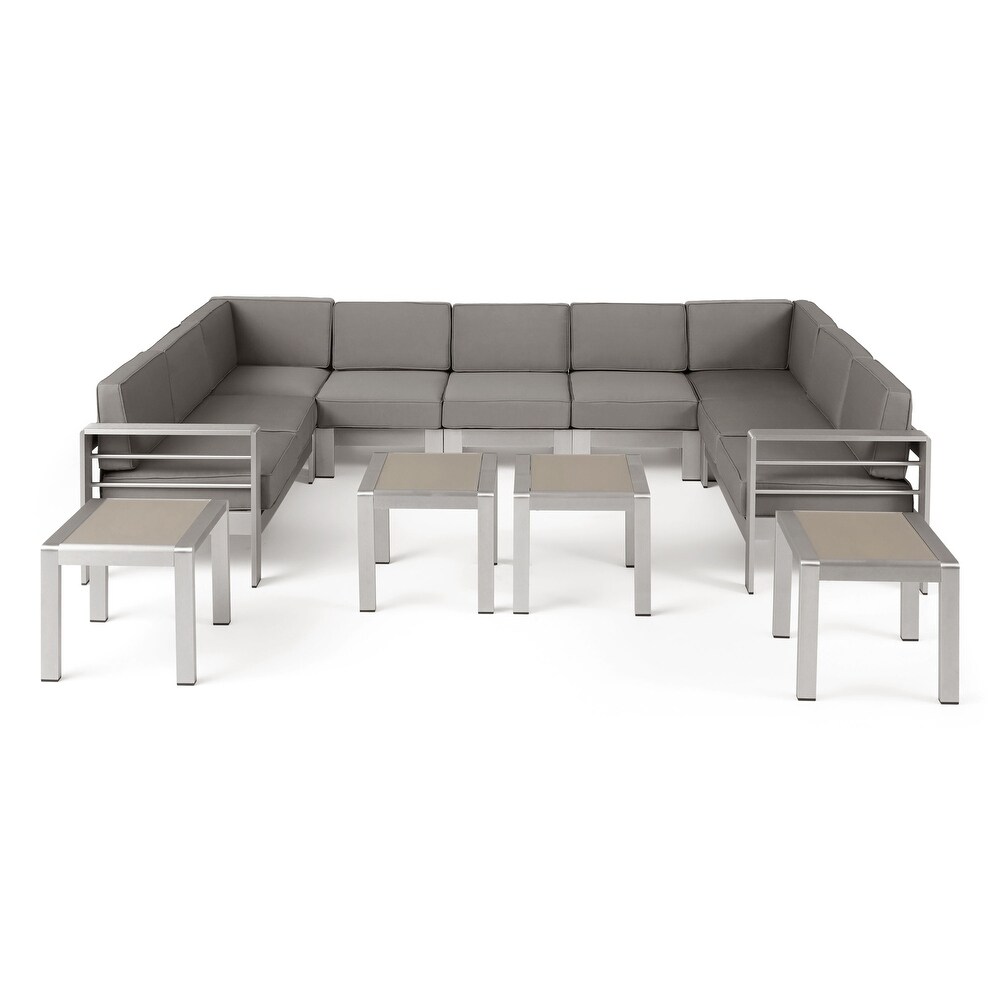 Cape Coral Outdoor 9 Seater Aluminum Sectional Sofa Set with Side Tables by Christopher Knight Home