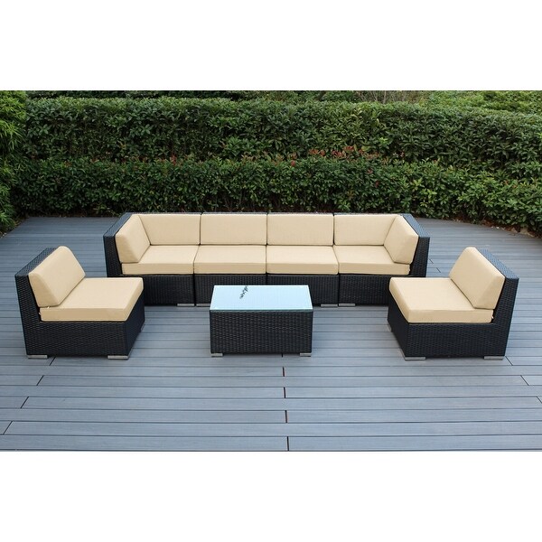 Ohana Outdoor 7pc. Cushioned Black Wicker Conversation Set