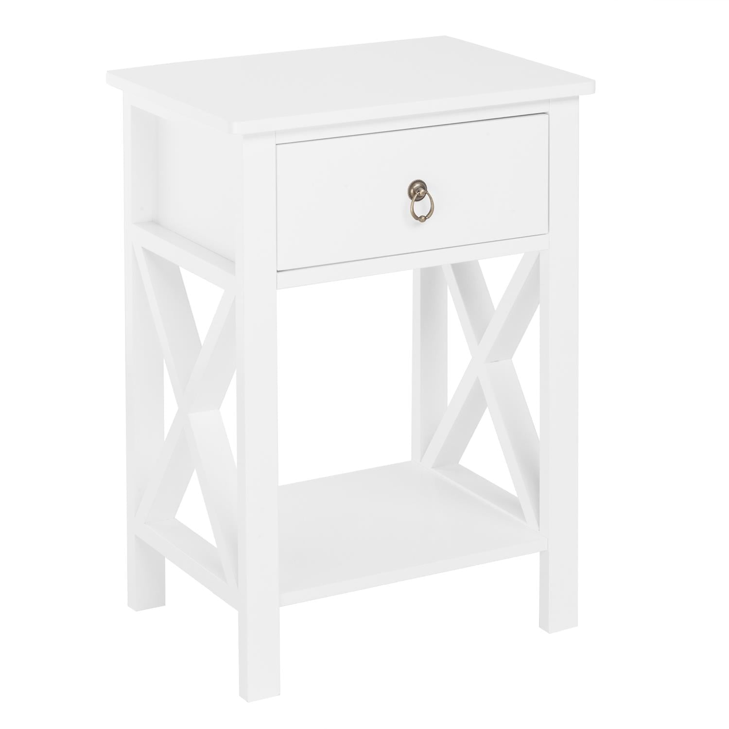 GoDecor Set of 2 Wood Contemporary Beside Table Nightstand,White