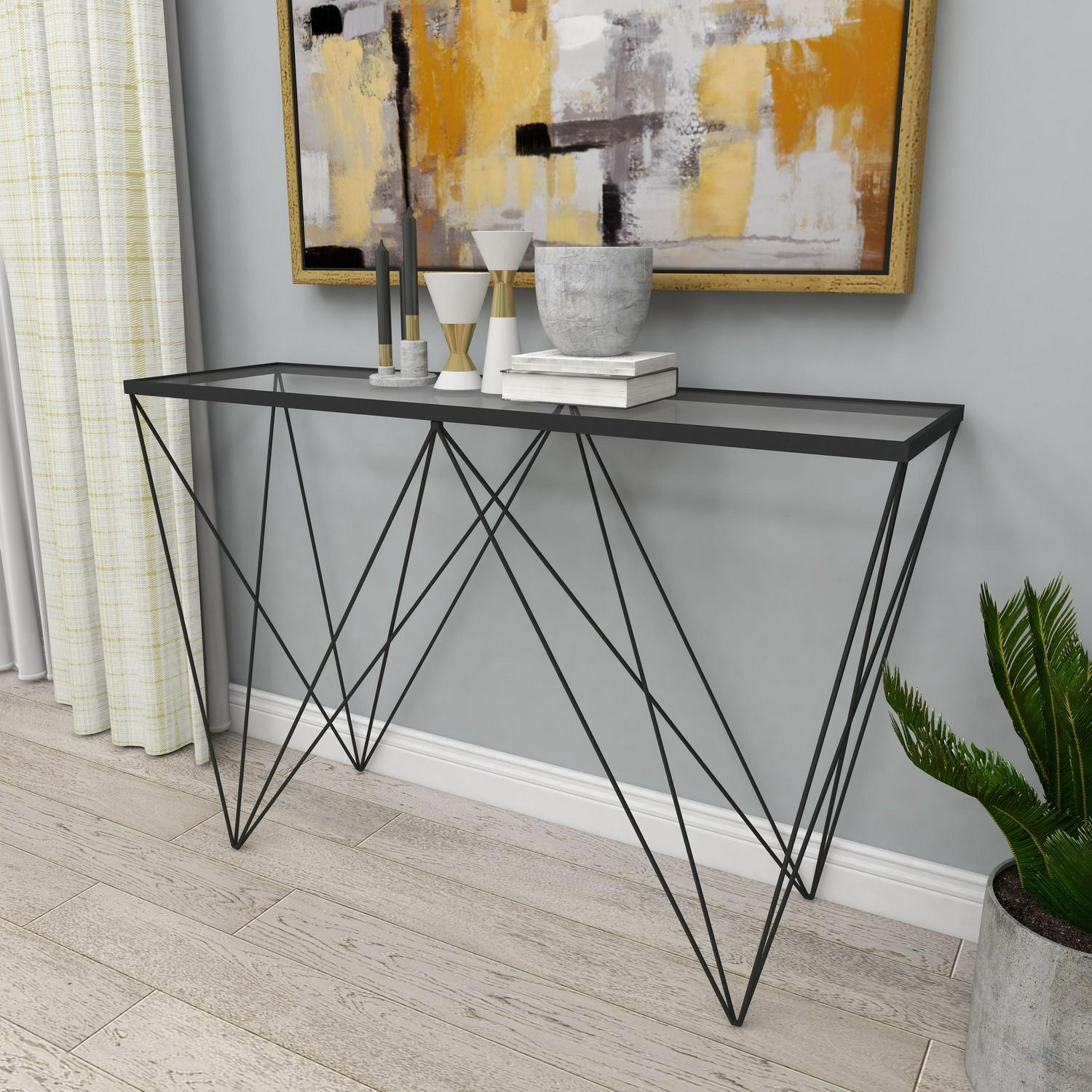 DecMode 30 x 46 Black Metal Modern Console Table