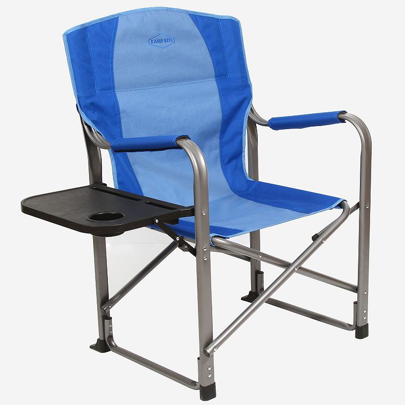 Kamp-rite Portable Director's Camping Chair W/table and Cup Holder， 2-tone Blue