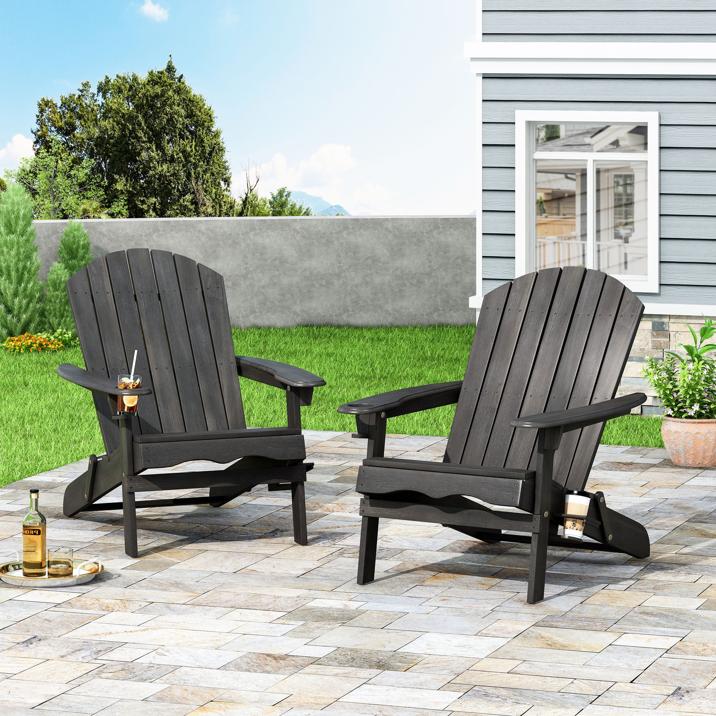 Kandyce Outdoor Acacia Wood Folding Adirondack Chairs (Set of 2)