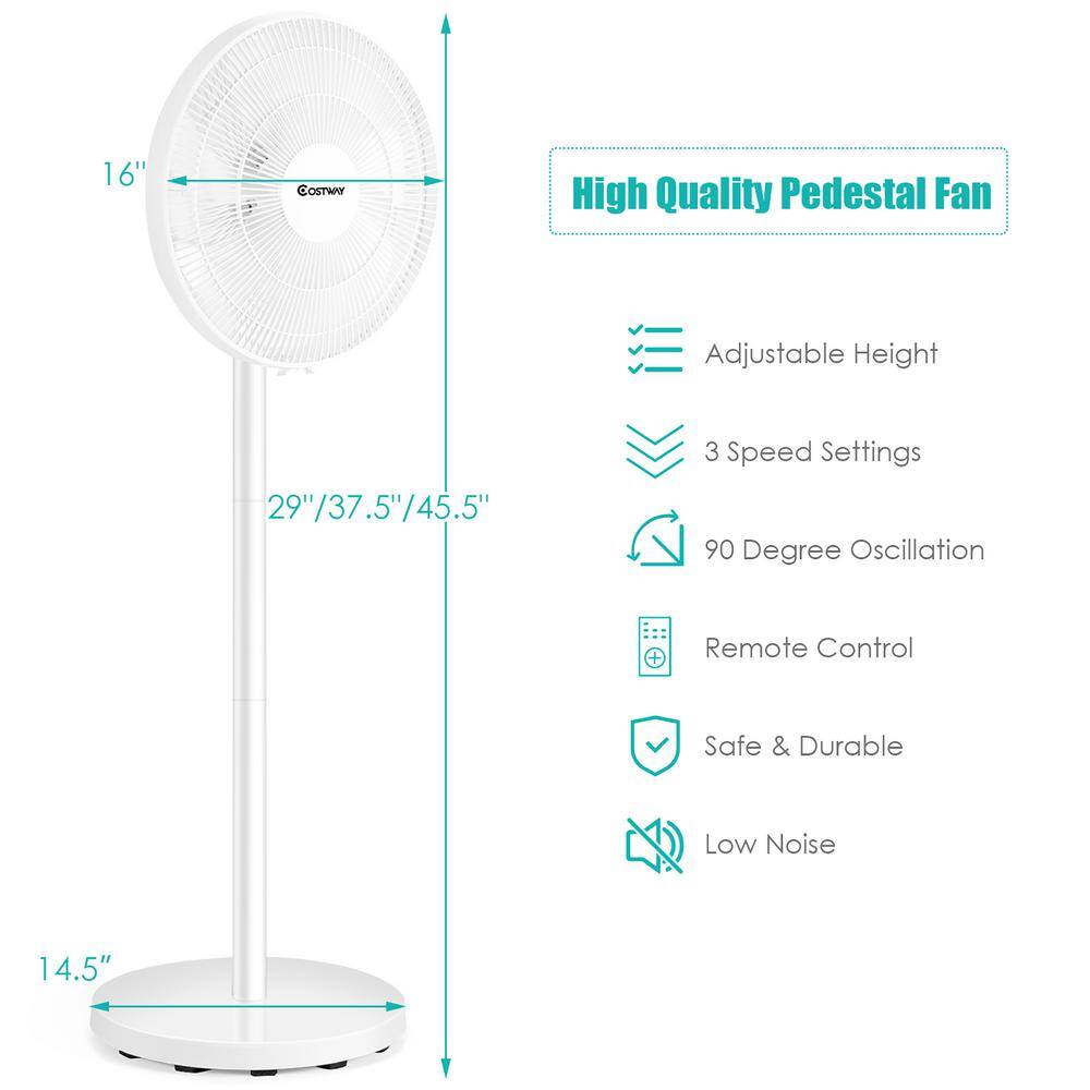 Costway 29 in. x 37.5 in. x 45.5 in. Oscillating Pedestal Fan with Remote Control ES10006US-WH