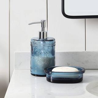 Dracelo 4-Piece Bathroom Accessory Set with Soap Dispenser Tumbler Soap Dish Toothbrush Holder in Cobalt Bule B086YK7N5Y