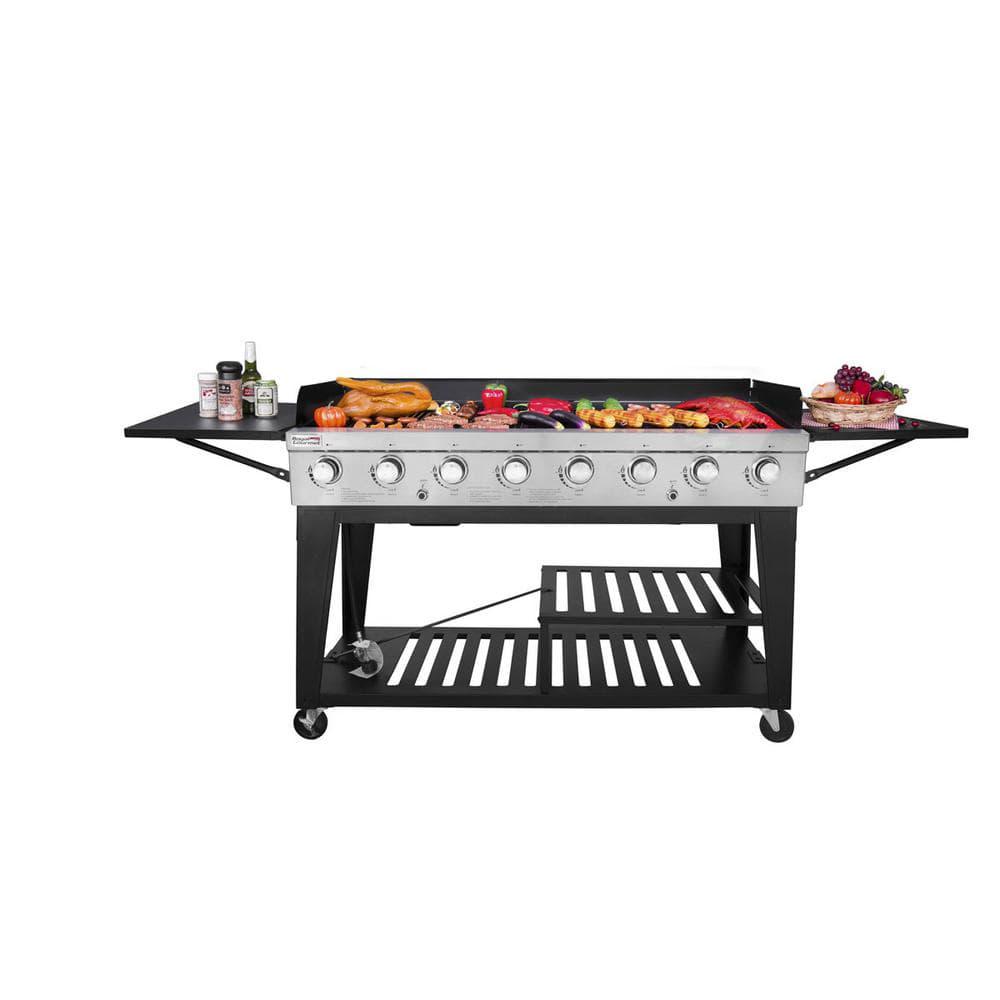 Royal Gourmet 8Burner Event Propane Gas Grill in Black with 2 Folding Side Tables with Cover