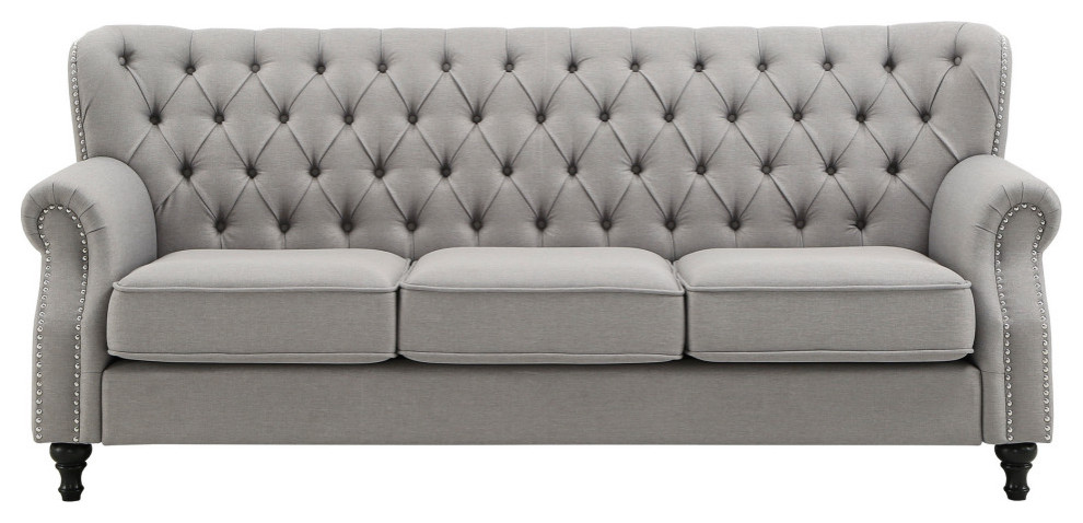 Claridge Grey Button Tufted Sofa with Nailhead Trim   Traditional   Sofas   by Inspire Q  Houzz