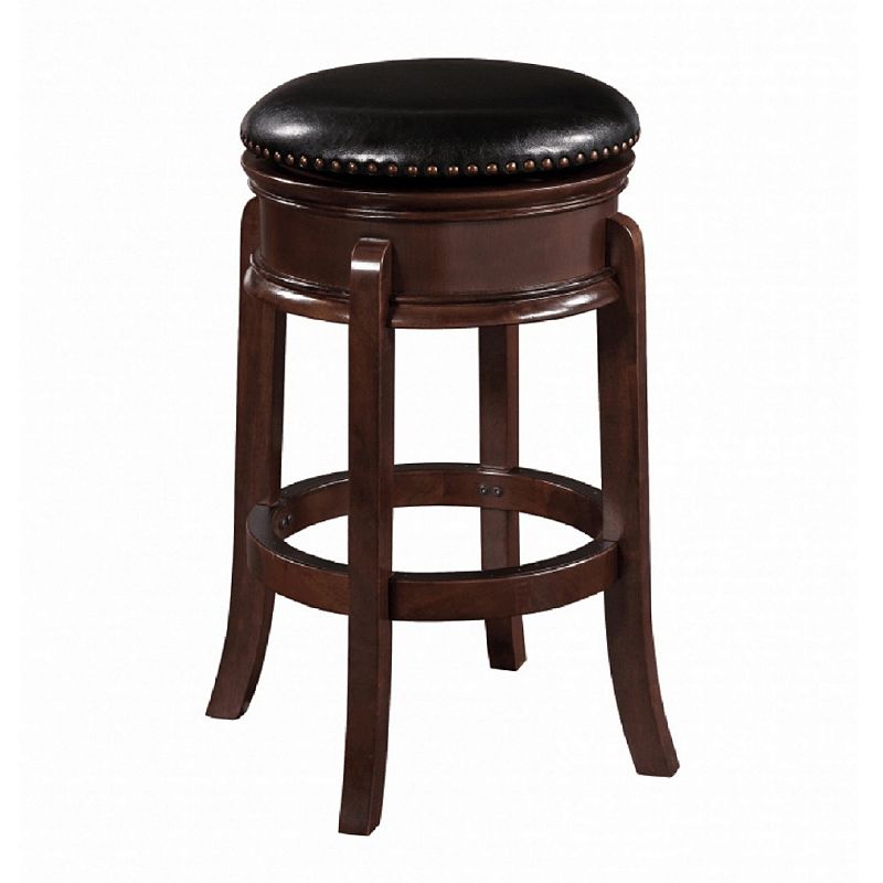 Sabi 29 inch Swivel Counter Stool， Solid Wood， Faux Leather， Brown， Black