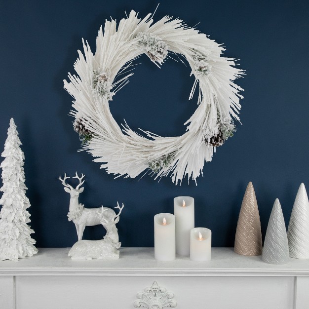 White Flocked Artificial Christmas Wreath With Pine Cones