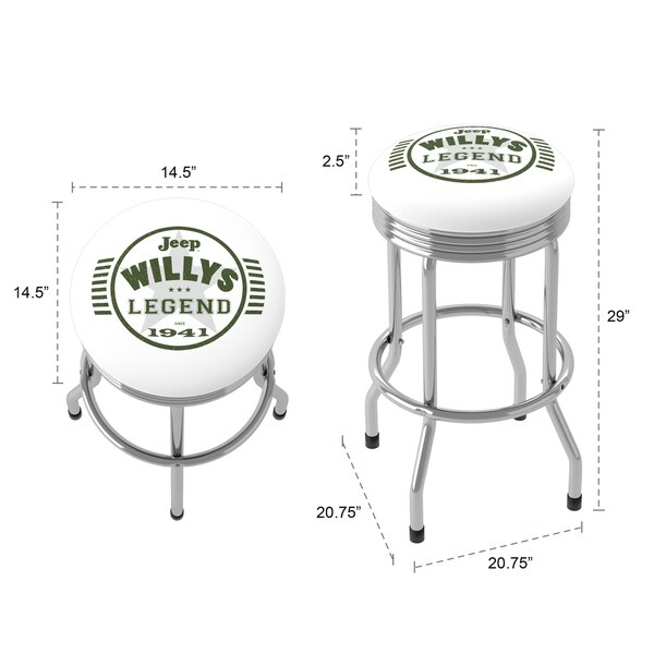 Jeep Willys Legend Green 360 Degree Swivel Barstool with Foam Padded Seat - 20.75 x 20.75 x 29