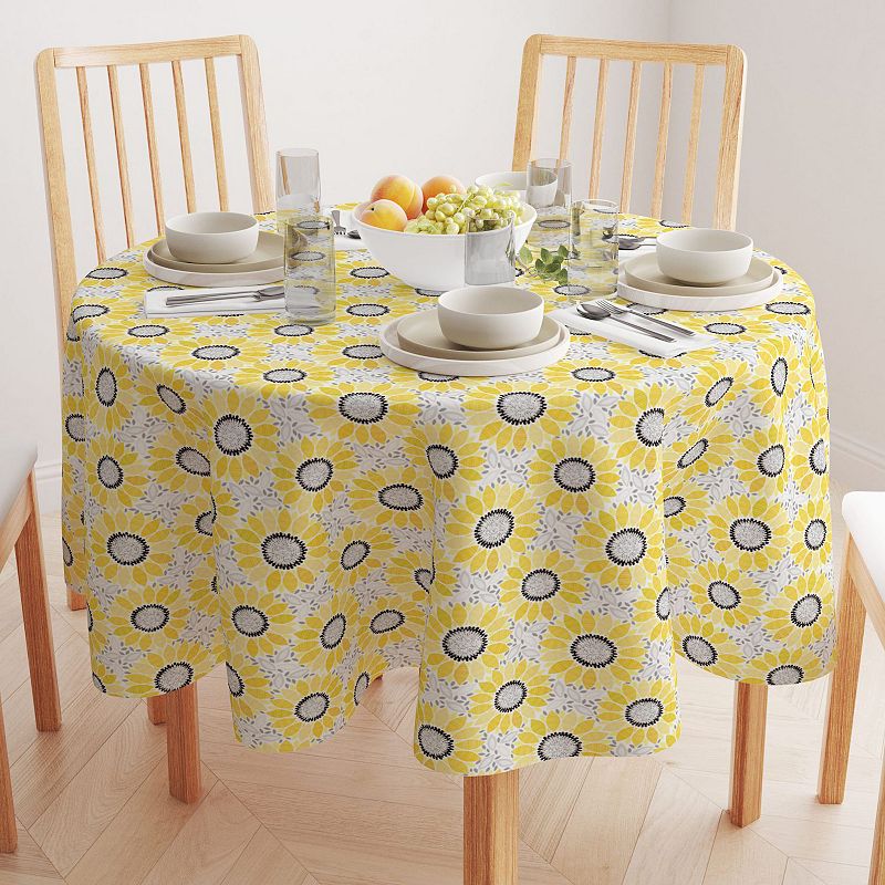 Round Tablecloth， 100% Polyester， 70 Round， Abstract Sunflowers