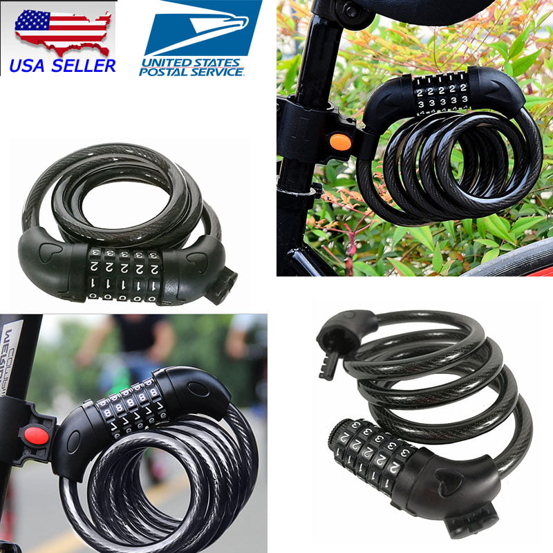 EQCOTWEA 5-Digit Combination Password Bike Lock Cable Bicycle Chain Lock Black