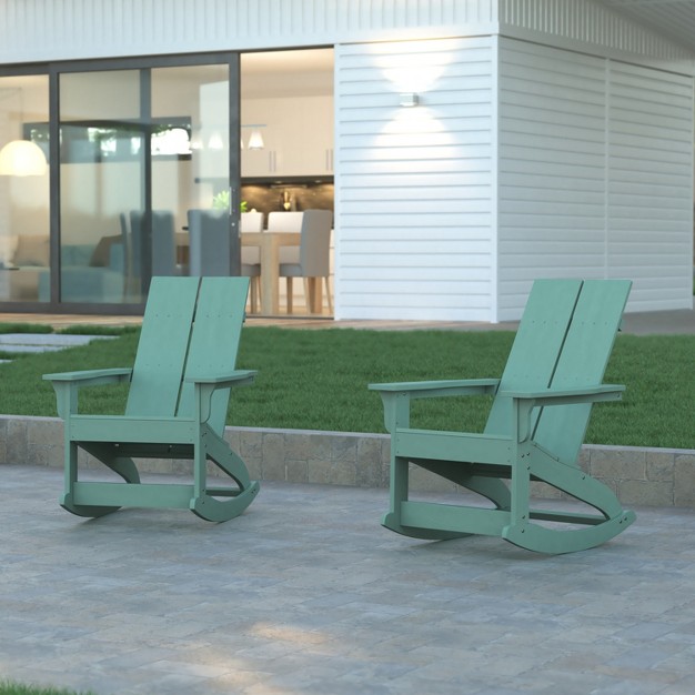 Emma And Oliver Set Of 2 Modern All weather Poly Resin Adirondack Rocking Chairs For Indoor outdoor Use