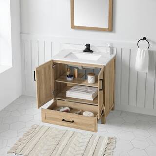 Glacier Bay Tobana 30 in. W x 19 in. D x 34.50 in. H Bath Vanity in Weathered Tan with White Cultured Marble Top Tobana 30NO