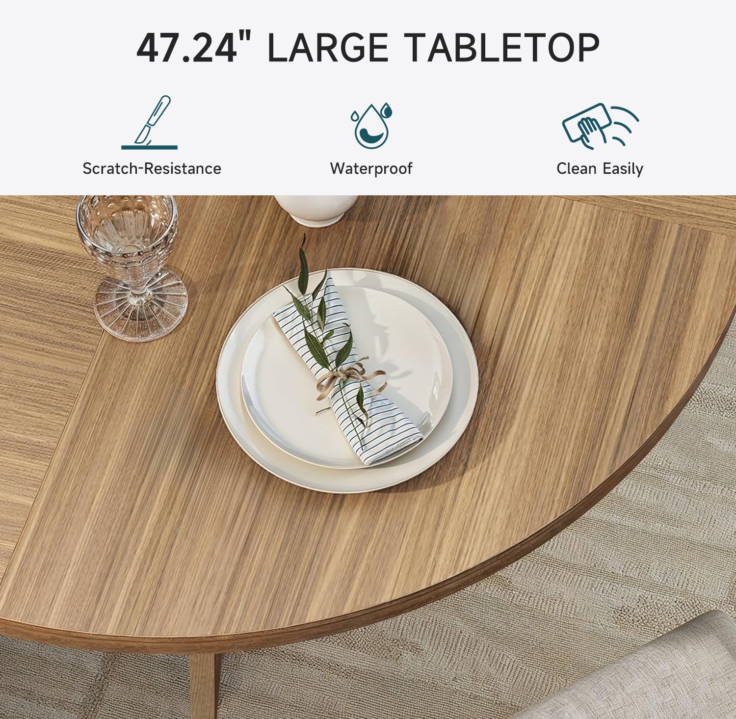 Round Dining Table 47 Inch Modern Wooden Kitchen Table