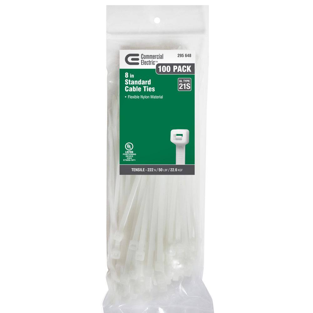 Commercial Electric 8 in. Cable Tie Natural (100-Pack) GT-200STC