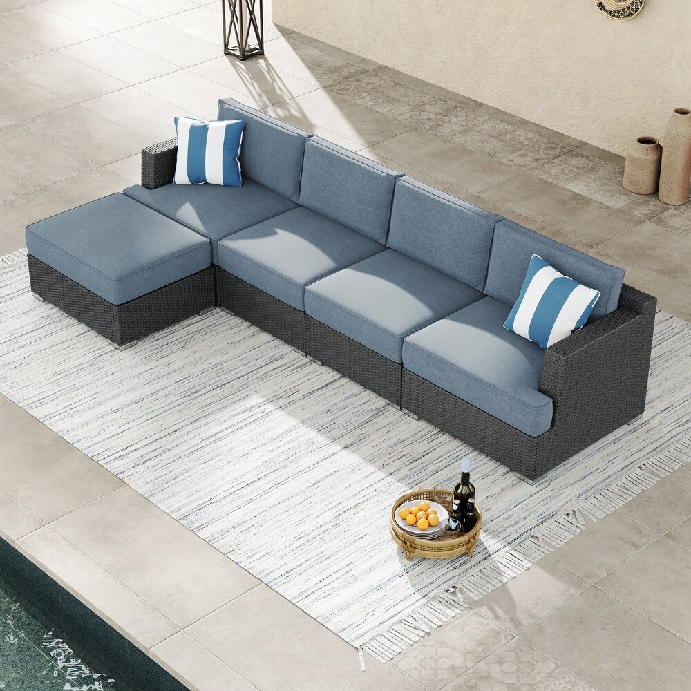 Corvus Ancud 5 piece Wicker Patio Conversation Set with Sunbrella Cushion   Sunbrella Pillows