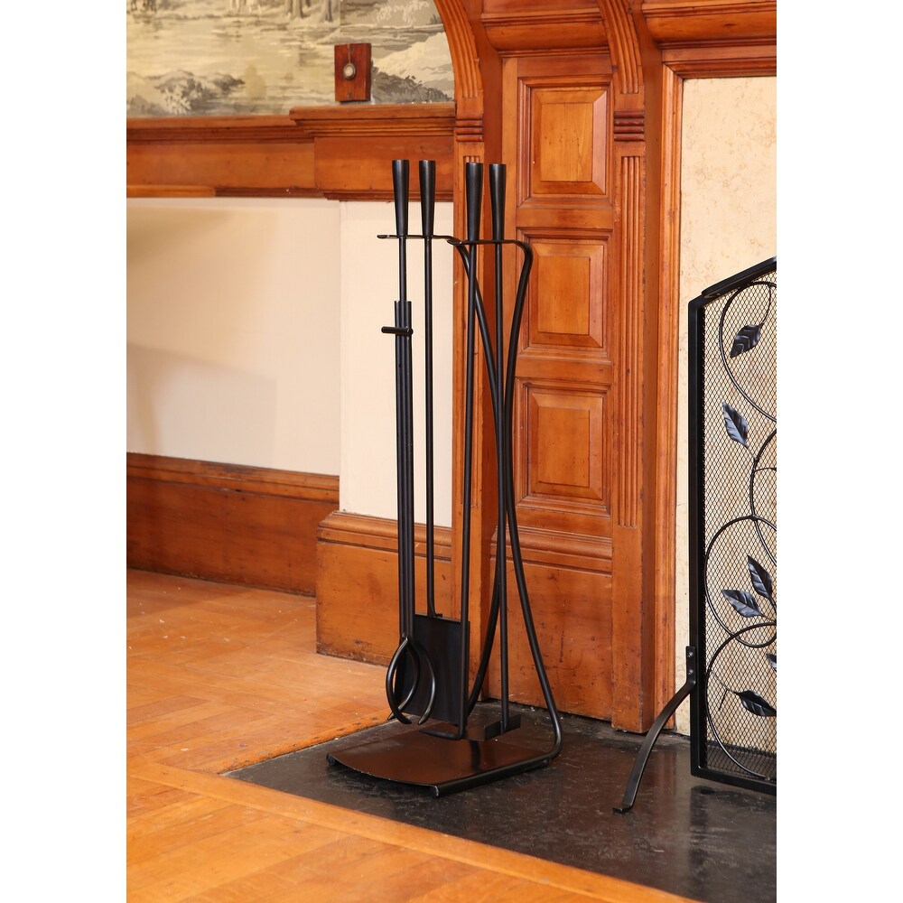 Minuteman International Modern Park Avenue Fireplace Set of 4 Tools  32.5 Inch Tall  Black Finish