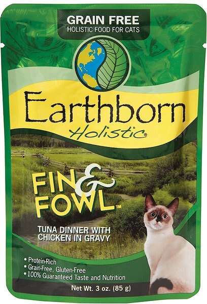 Earthborn Holistic Fin and Fowl Tuna Dinner with Chicken in Gravy Grain-Free Cat Food Pouches