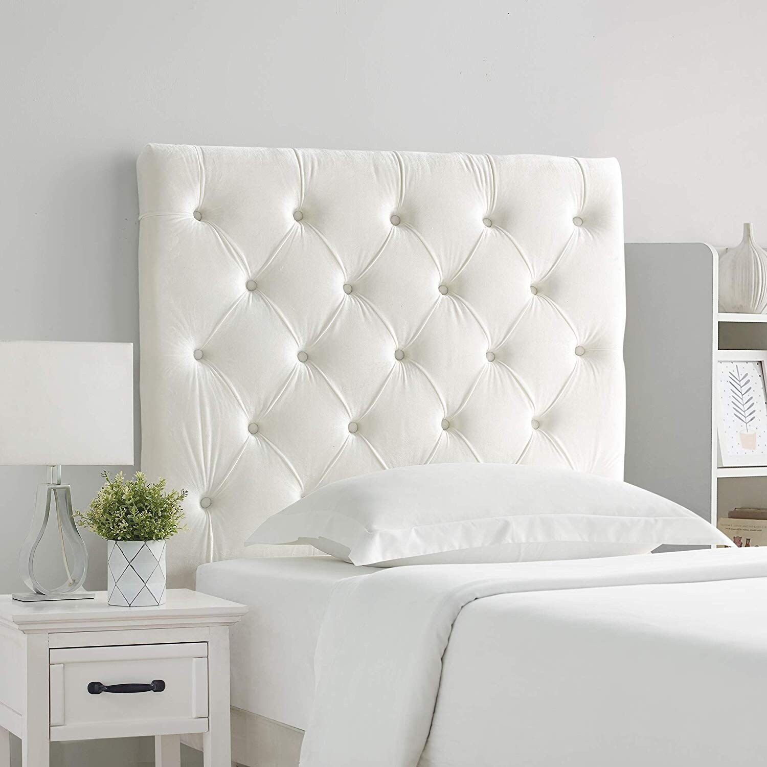 Tufted Velvet Plush College Dorm Headboard - White - - 28179527