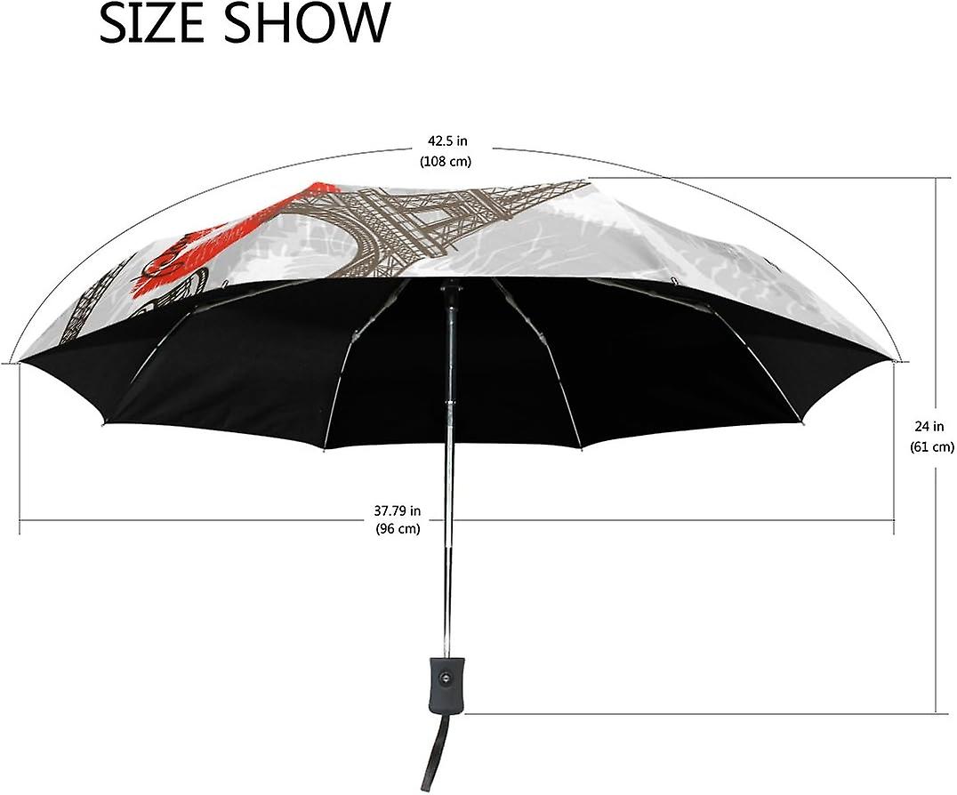 Rain Umbrella Automatic Windproof Foldable Umbrella Abstract Paris Symbols