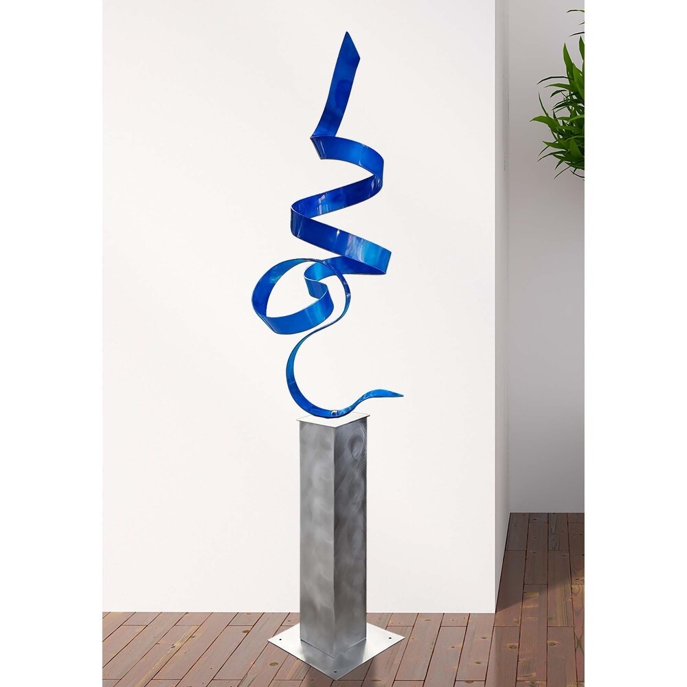 Statements2000 Large Modern Metal Sculpture Indoor Outdoor Garden Art Decor by Jon en   Blue Perfect Moment with Silver Base