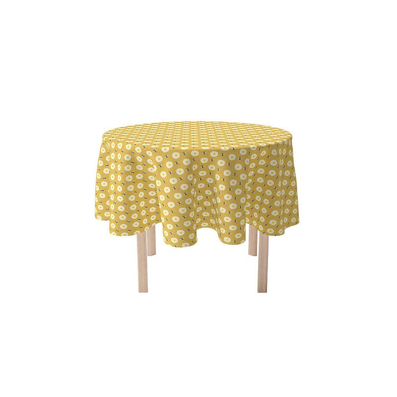 Round Tablecloth， 100% Polyester， 70 Round， Bumble Bees and Daisies