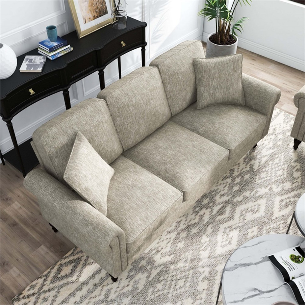 Furniture of America Elm Contemporary Chenille Upholstered Sofa in Light Brown   Traditional   Sofas   by Homesquare  Houzz