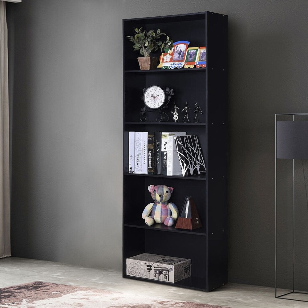 5 Shelf Storage Bookcase Modern Multi Functional Display Cabinet Furniture   Black   23.5\