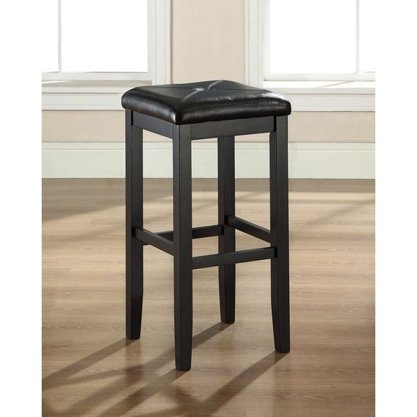 Upholstered Black-finish Square-seat Bar Stool (Set of 2) - 14.75 