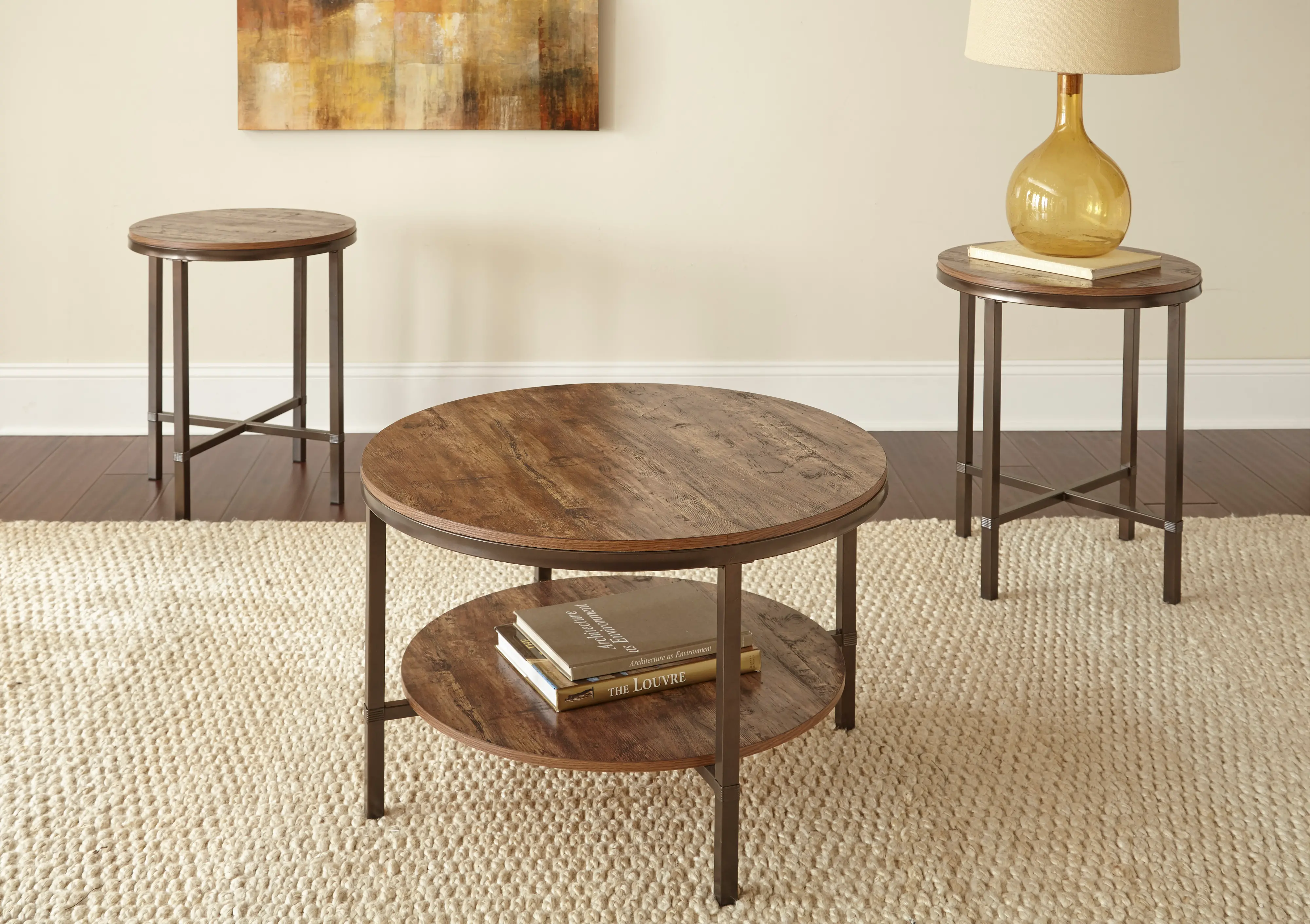 Sedona Rustic Oak Table， Set of 3