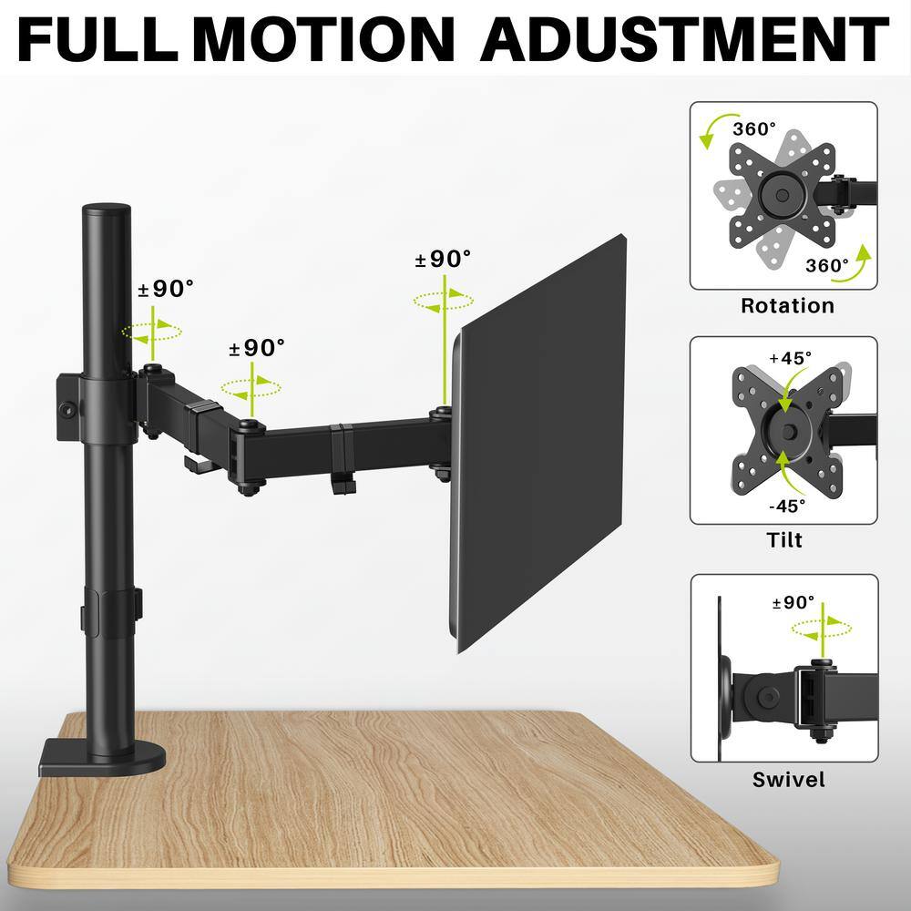 USX MOUNT 13 in. - 27 in. Single TiltSwivelArticulating Monitor Arm Desk Mount HAS403