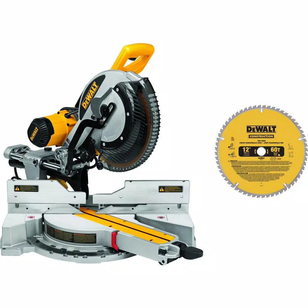 DEWALT 15 Amp Corded 12 in. Double-Bevel Sliding Compound Miter Saw with Bonus 20 Series 12 in. 60T Fine Finish Saw Blade and#8211; XDC Depot