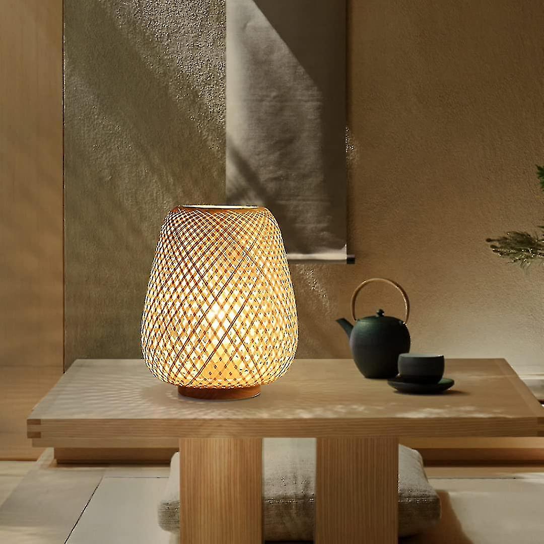 Bamboo Weaving Lantern Table Lamp Bedside Lamp Japanese Style Simple Decorative Table Light Lighting Bamboo Weaving Desk Lampshade For Bedroom， Living