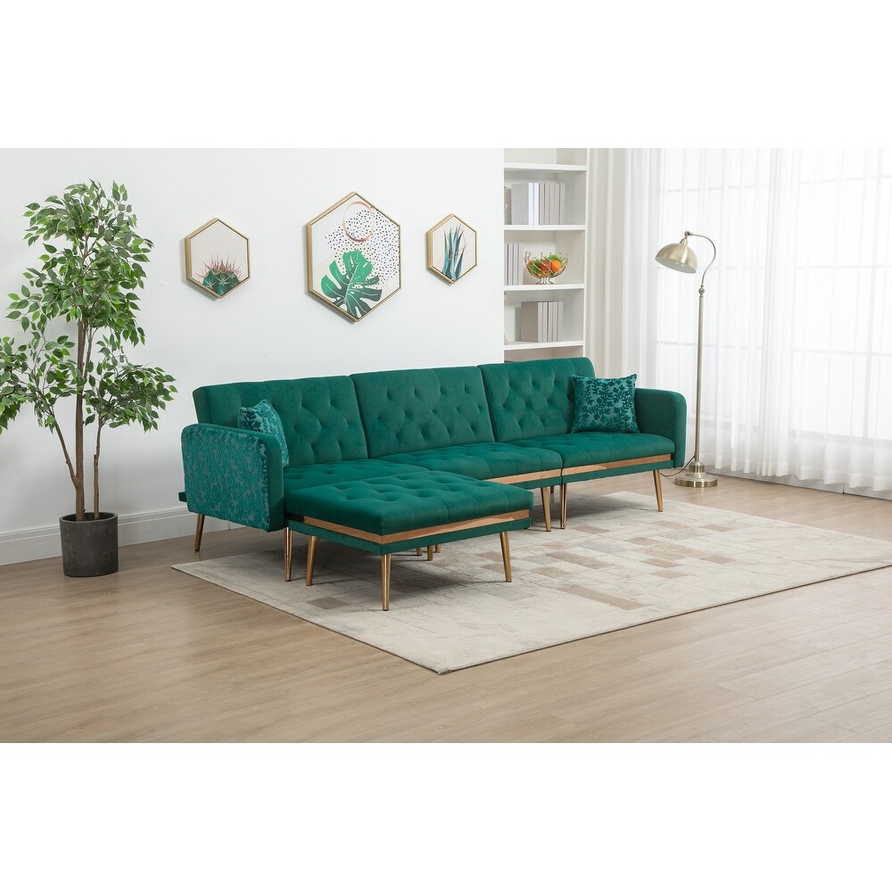 3 Person Sectional Sofa Convertible Futon Couch Living Room Accent Sofa with Ottoman