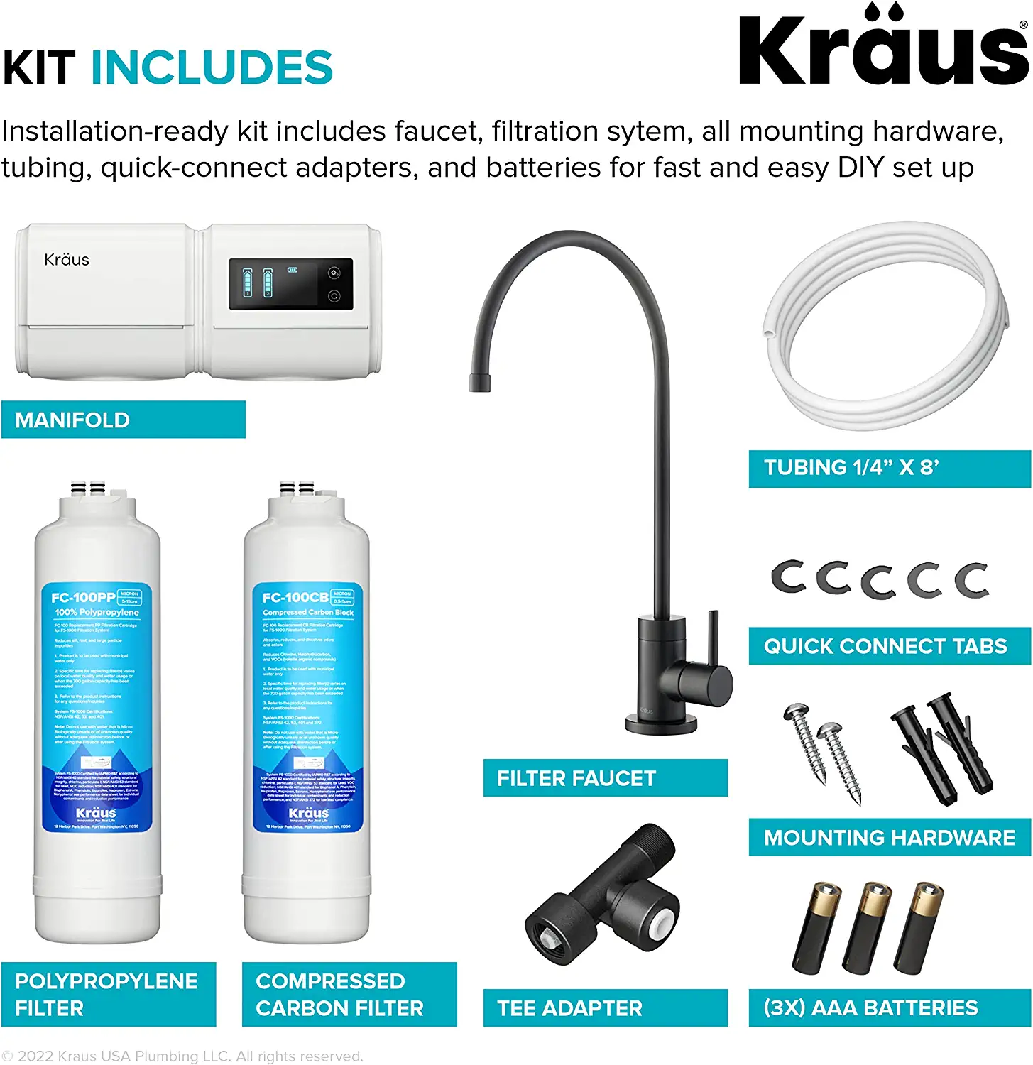 Kraus Purita Dual-stage Carbon Block Under Sink Water Filtration System