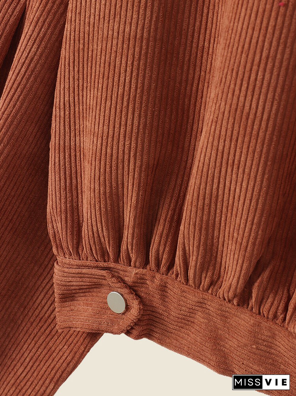 Solid Corduroy Lantern Sleeve Button Front Lapel Jacket