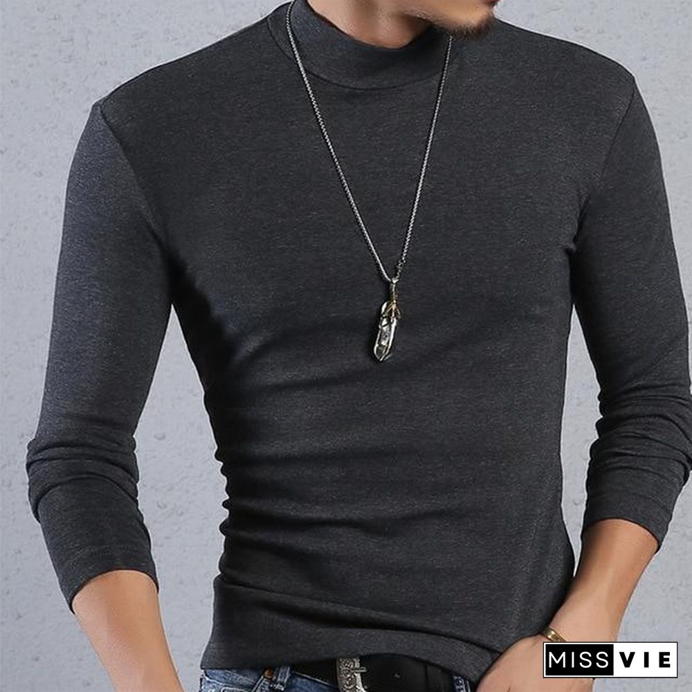 Half Turtleneck Men T-Shirt Casual Long Sleeve T Shirt Men Plus Size 6XL Fitness Tight Tee Shirt Men