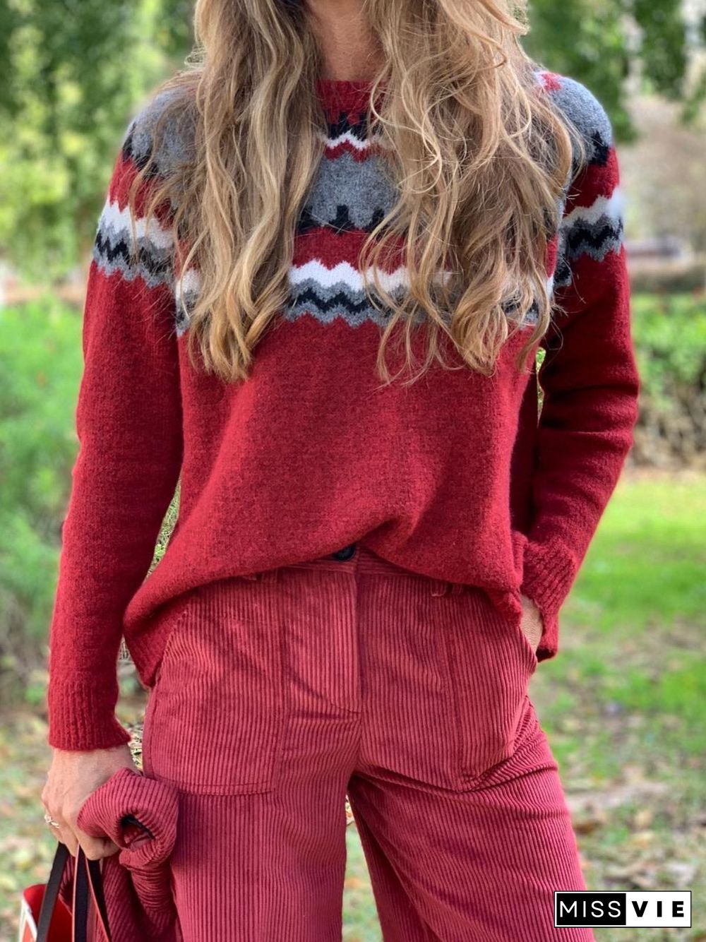 Red Printed/dyed Holiday Knitted Shirts & Tops