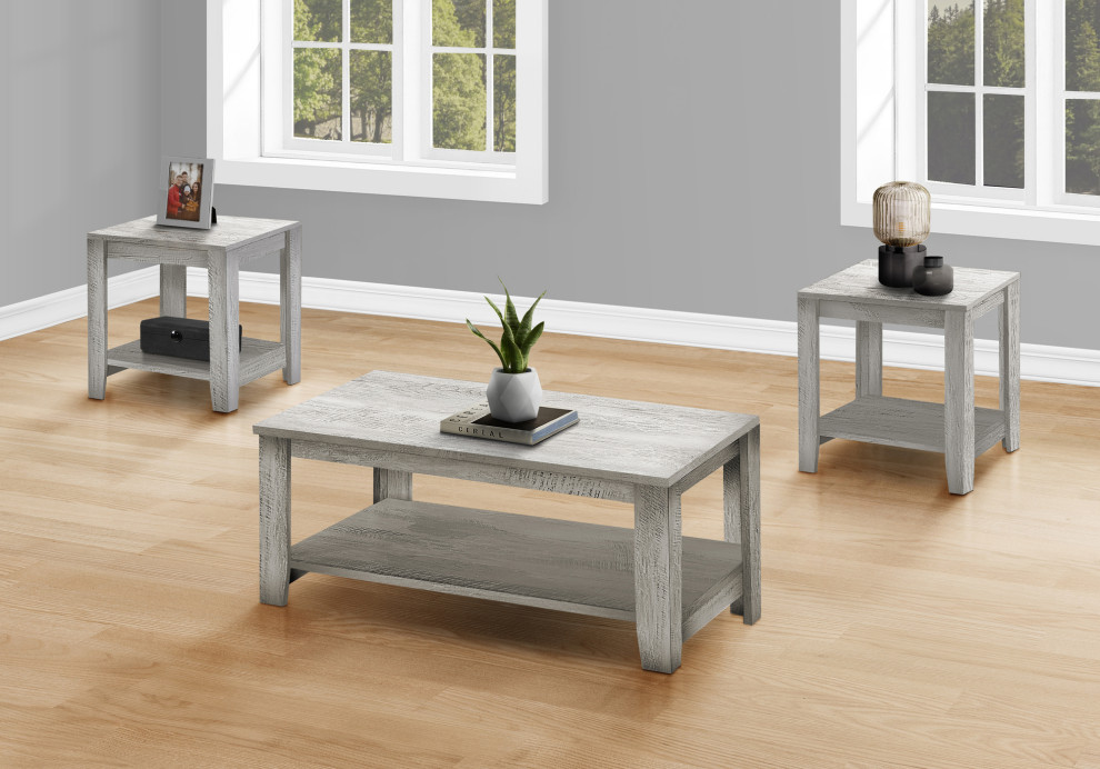 Table Set 3 Pieces Set  Industrial Gray   Farmhouse   Coffee Table Sets   by Monarch Specialties  Houzz