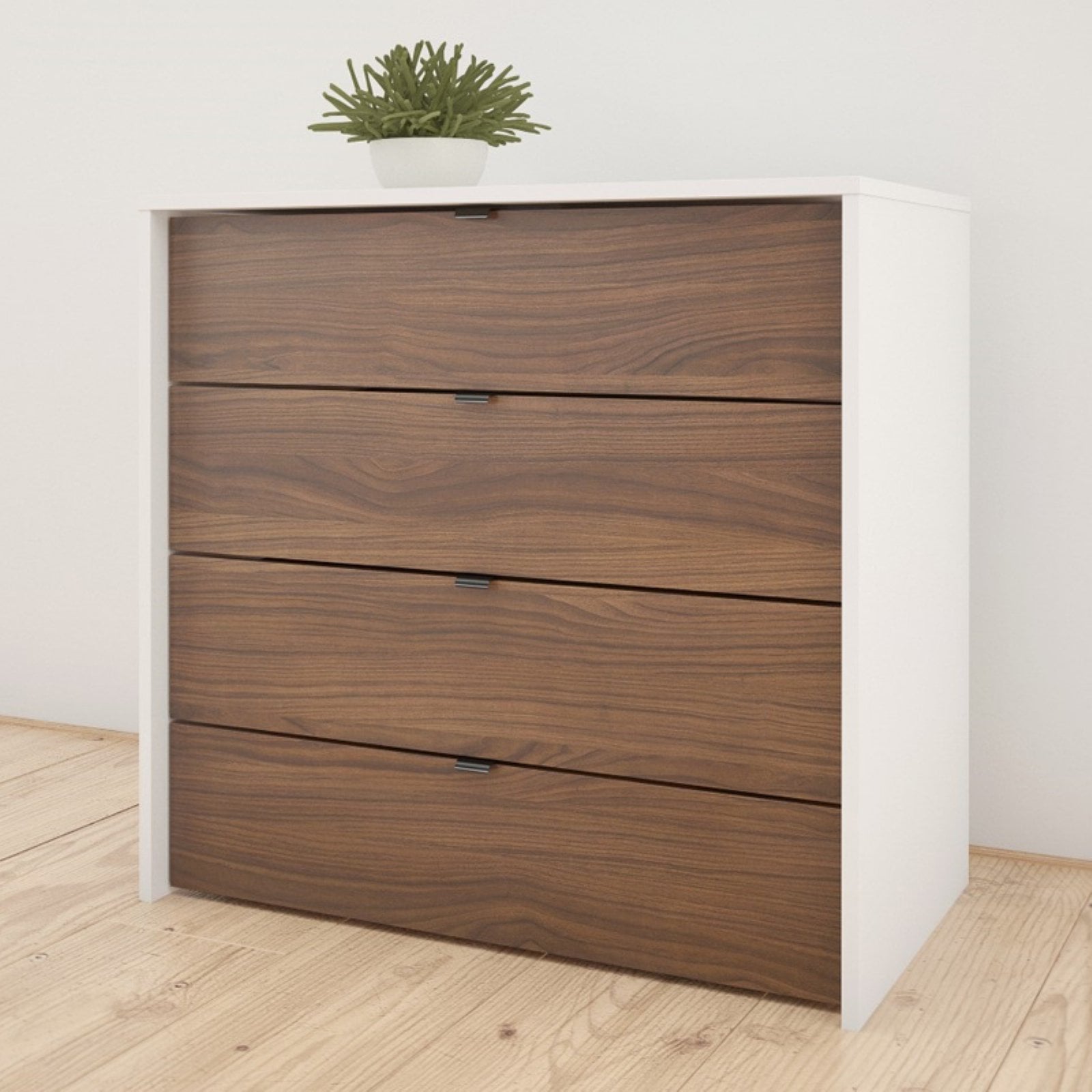 Nexera Modern 4 Drawer Chest in White & Walnut