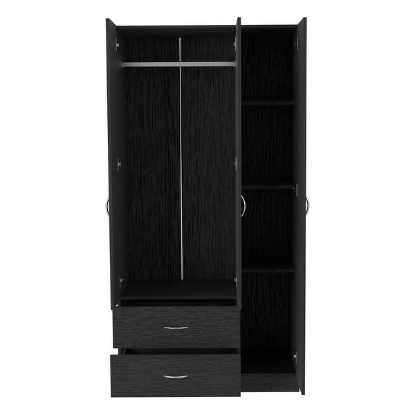 Bosko 3 Doors Armoire， 2 Drawers， 4 Shelves， Metal Rod - - 34518435