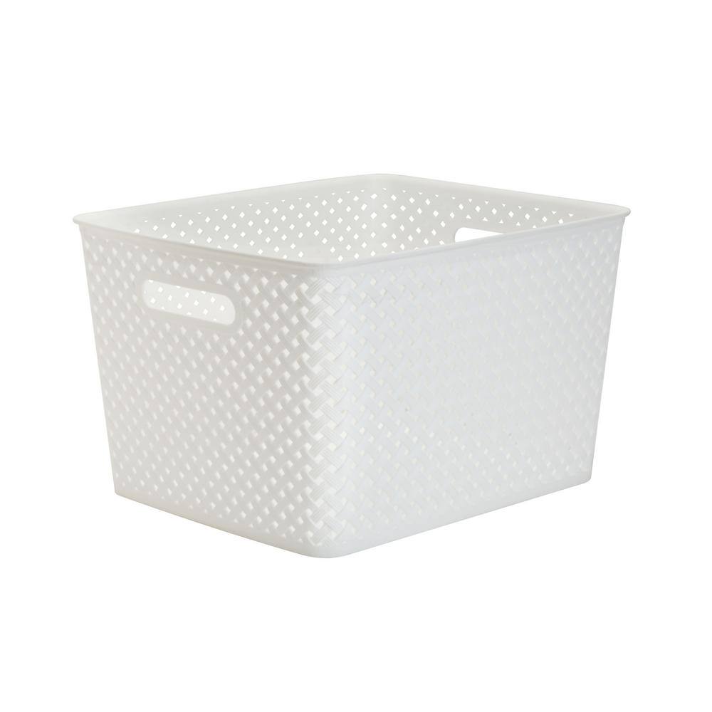 Simplify 8.66 in. H x 11.42 in. W x 13.78 in. D White Plastic Cube Storage Bin 25169-WHITE