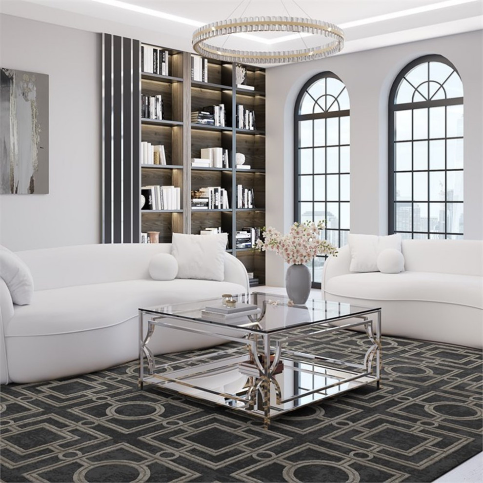 American Home Classic Edward Square Metal Glass Coffee Table in Polish Silver   Contemporary   Coffee Tables   by Homesquare  Houzz