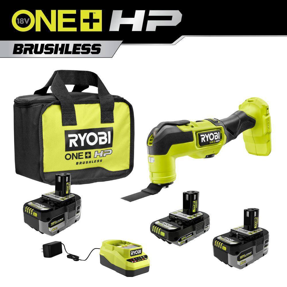 RYOBI ONE+ 18V Lithium-Ion 2.0 Ah 4.0 Ah and 6.0 Ah HIGH PERFORMANCE Batteries and Charger Kit w HP Brushless Multi-Tool PSK007-PBLMT50B