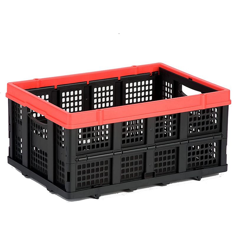 Magna Cart Tote 22 x 16 x 11 Collapsible Plastic Storage Crate， Black and Red