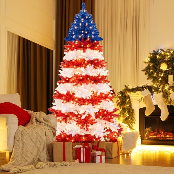 Costway 7.5 FT Patriotic PreLit Artificial Christmas Tree with 1341