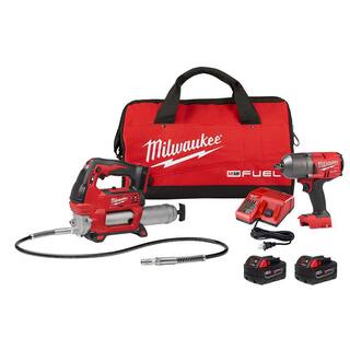 MW M18 FUEL 18V Lithium-Ion Brushless Cordless 12 in. High-Torque Impact Wrench with Grease Gun Kit Resistant Batteries 2767-22GR