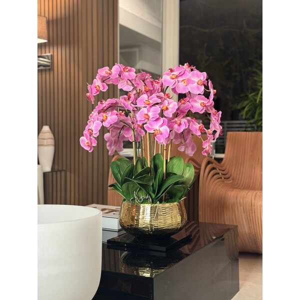 Phalaenopsis Orchids Floral Arrangement in Gold Planter