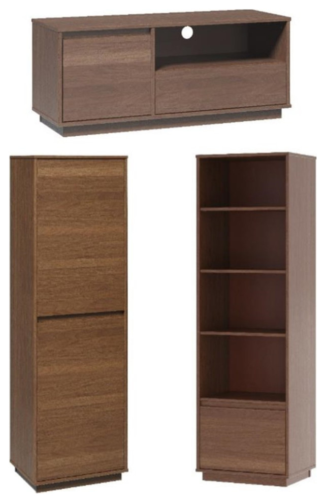 Home Square 3 Piece Set with Bookcase  ampOne Drawer Bookcase  ampMedia Console   Entertainment Centers And Tv Stands   by Homesquare  Houzz