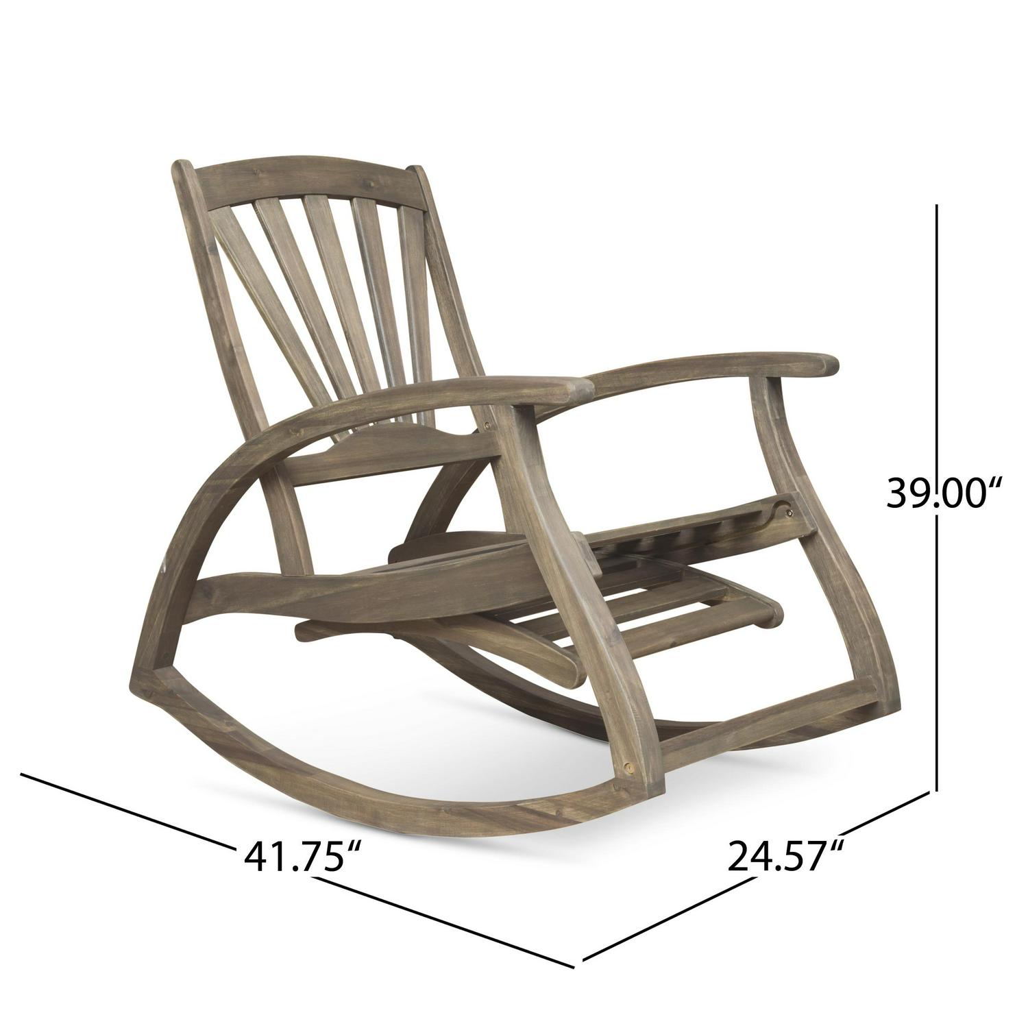 Kaya Outdoor Acacia Wood Rocking Chair with Footrest， Gray